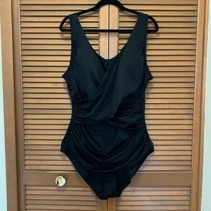 Avenue black surplice one piece swimsuit 24W plus size bathing suit NWT